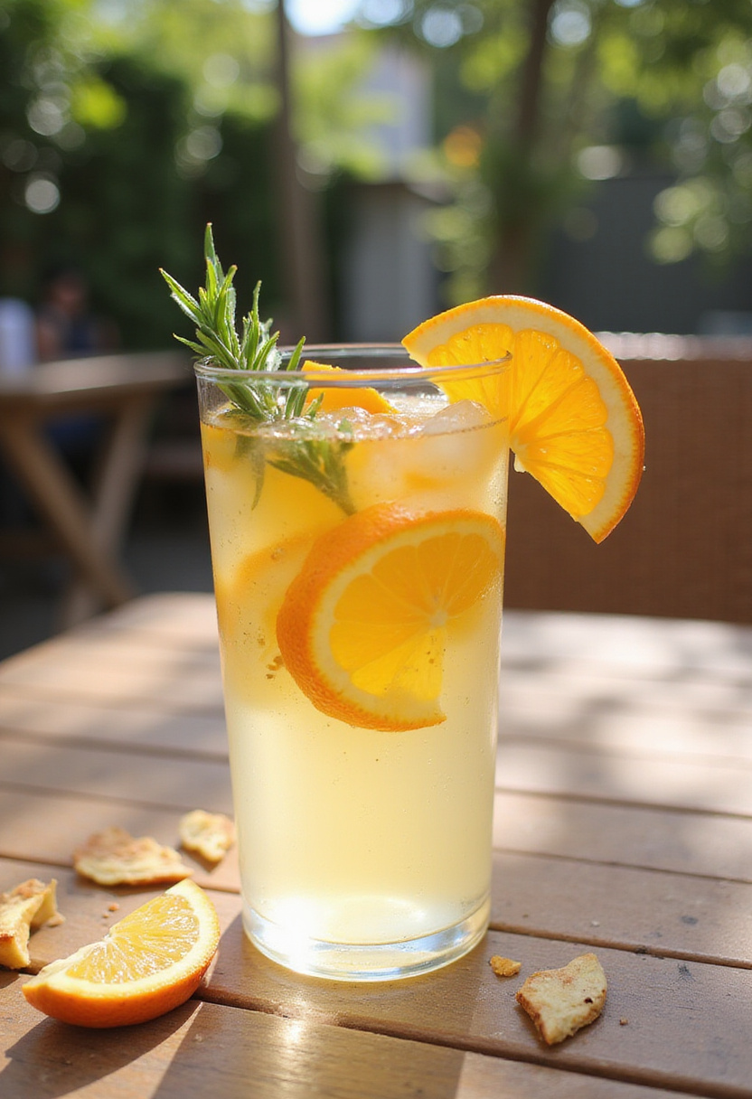 Refreshing Agua de Valencia cocktail garnished with an orange slice.