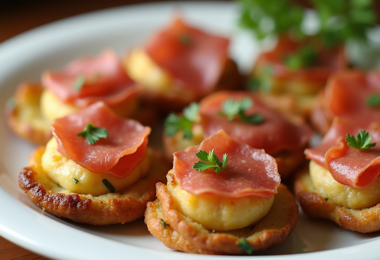 Finished Alcachofas rebozadas con jamón, crispy and topped with jamón serrano.