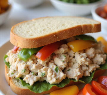 Delicious tuna and pepper sandwich, ready to eat, antojito de bocadillo de atún con pimientos.