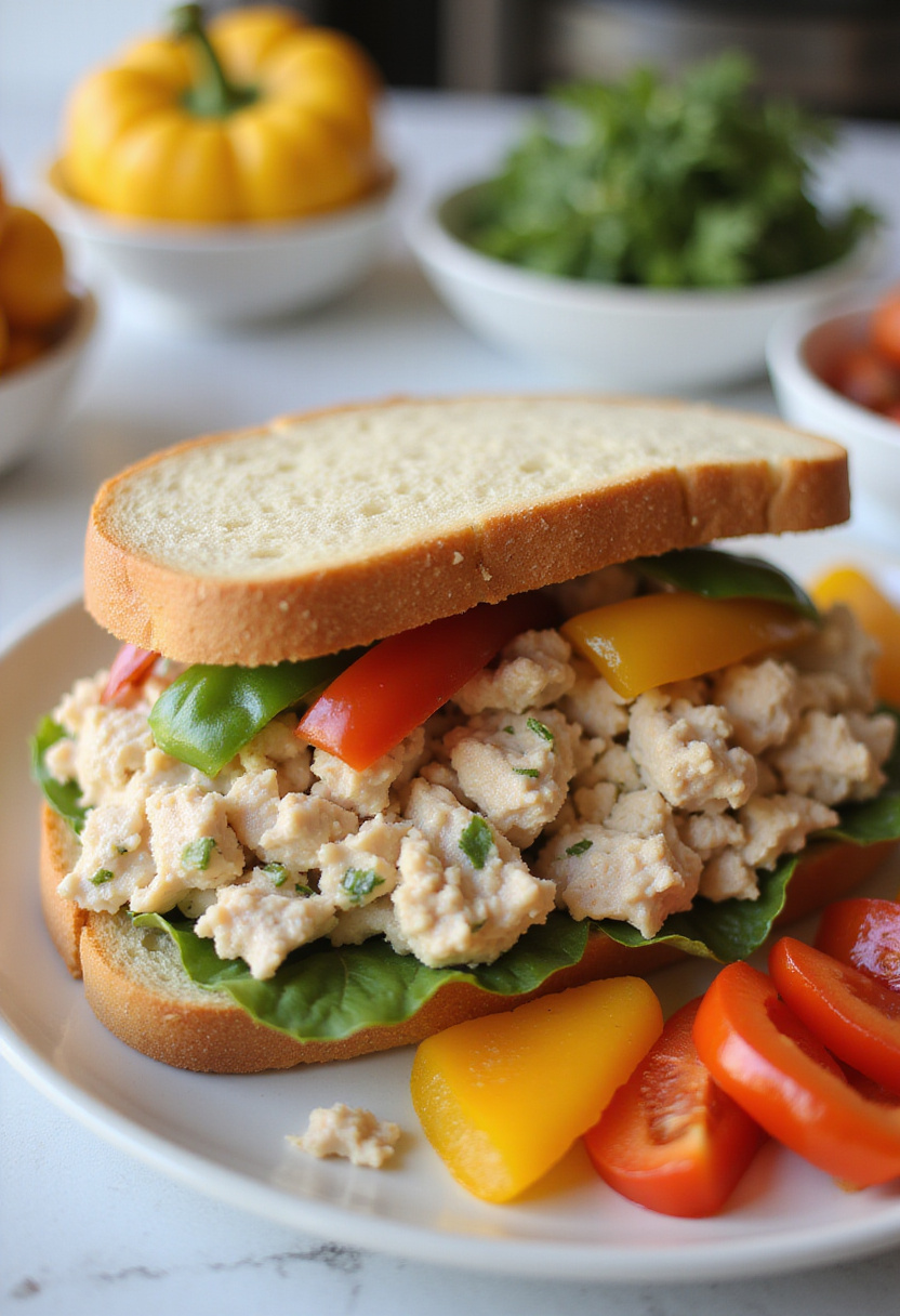 Delicious tuna and pepper sandwich, ready to eat, antojito de bocadillo de atún con pimientos.