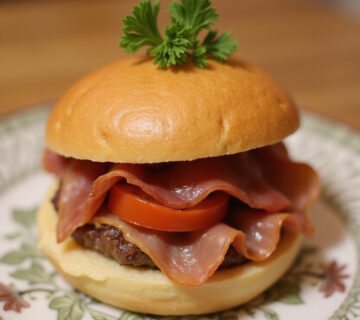 Finished Bocadillo de Jamón Serrano con Tomate, a traditional Spanish tapa.