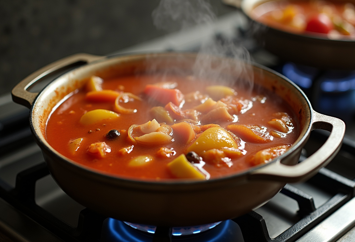 Olla con sofrito de verduras para la Cazuela de mariscos y pescado