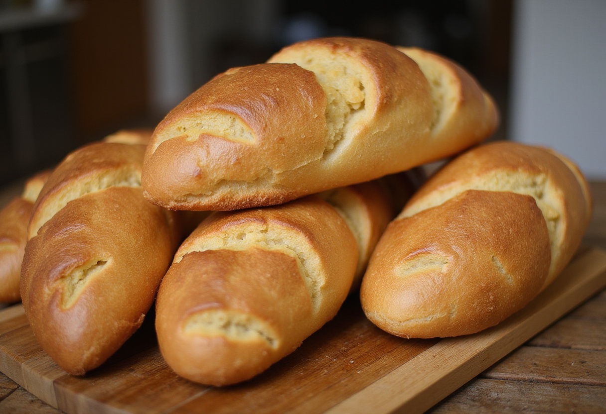 Hogazas de Pan De Cristal doradas y crujientes, perfectas para disfrutar en casa.