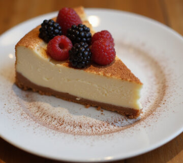 Deliciosa tarta de queso sin horno decorada con frutas frescas, lista para disfrutar.