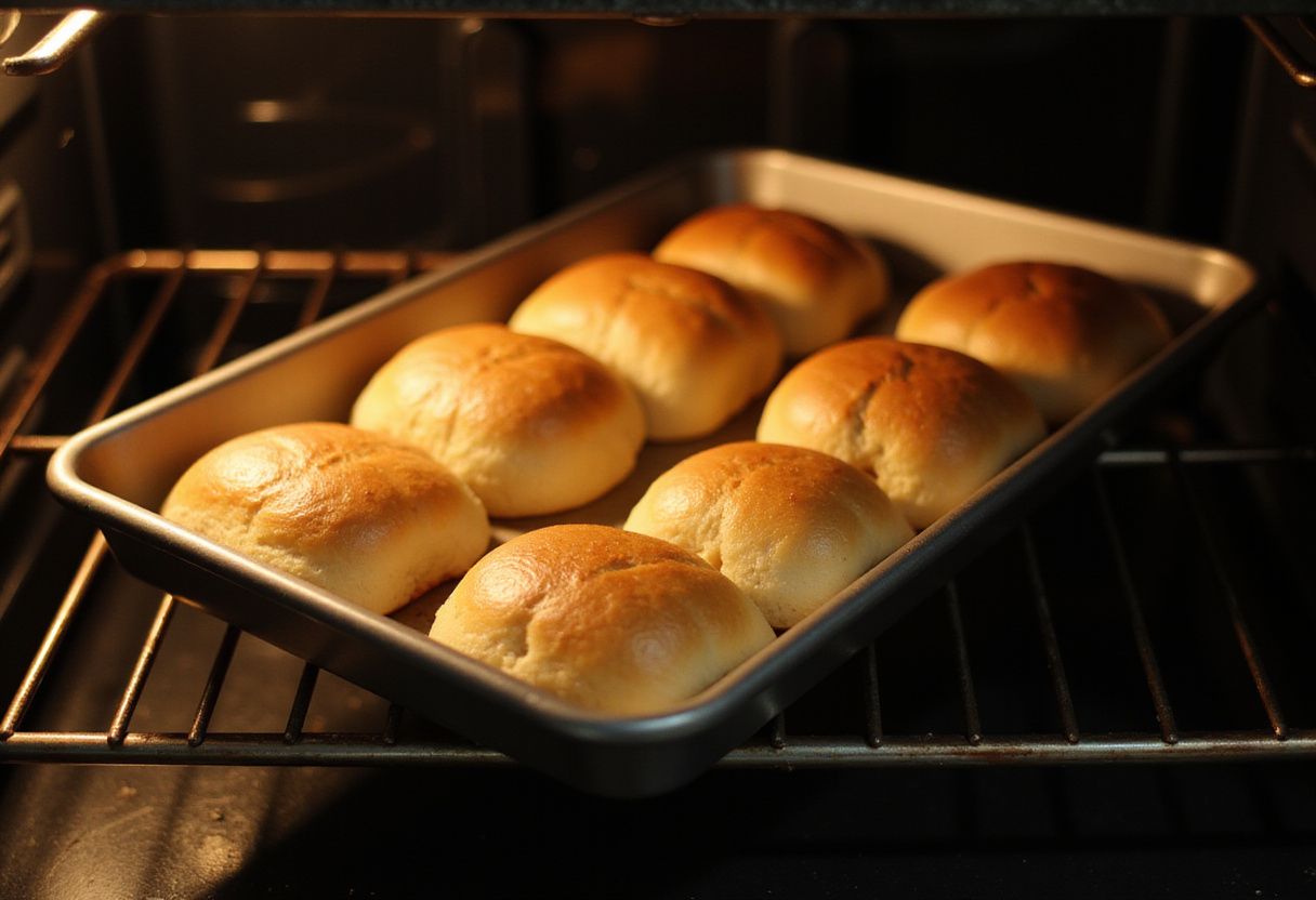 Pan de Bono baking inside a preheated oven.
