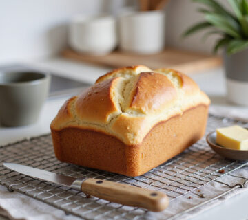 Delicious Gluten-Free Bread loaf cooling on a rack, ready to be sliced and enjoyed.