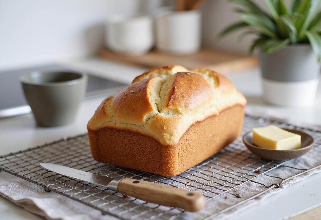 Delicious Gluten-Free Bread loaf cooling on a rack, ready to be sliced and enjoyed.