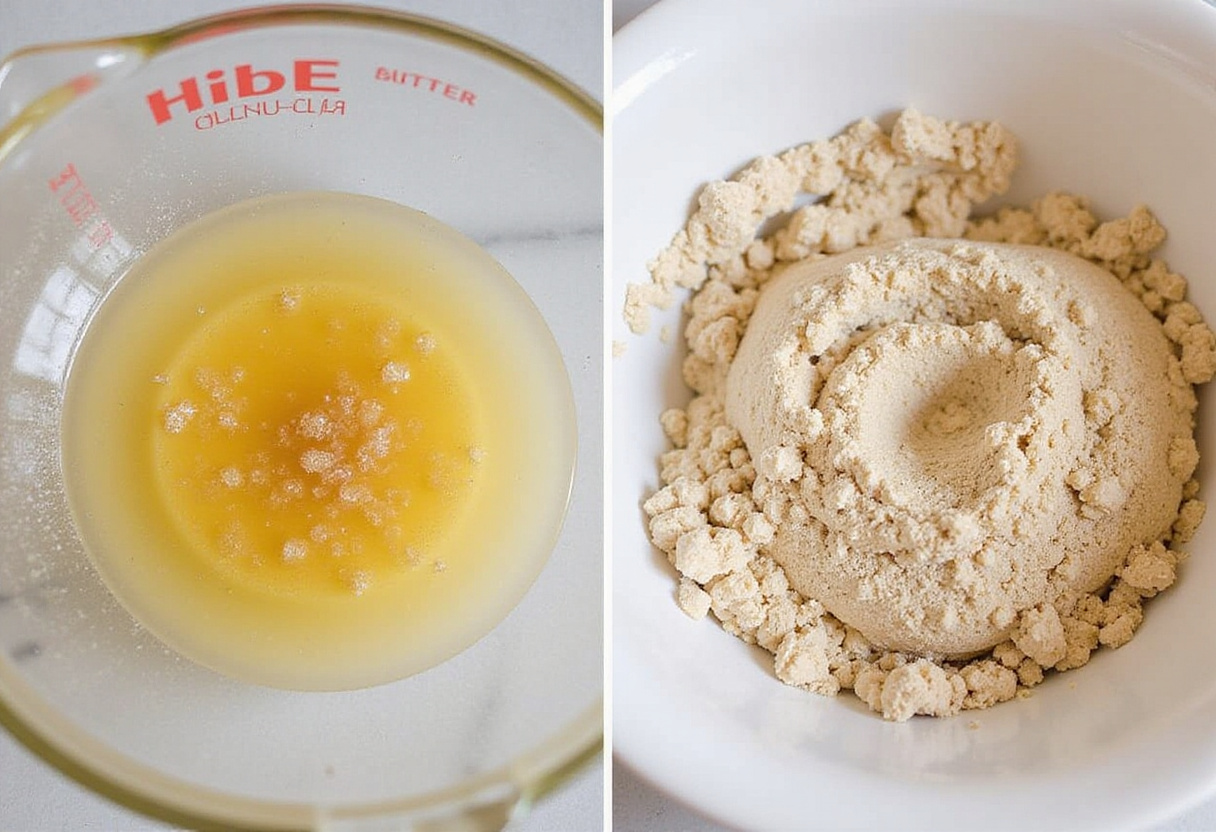 Activating yeast in warm water and honey for Gluten-Free Bread.