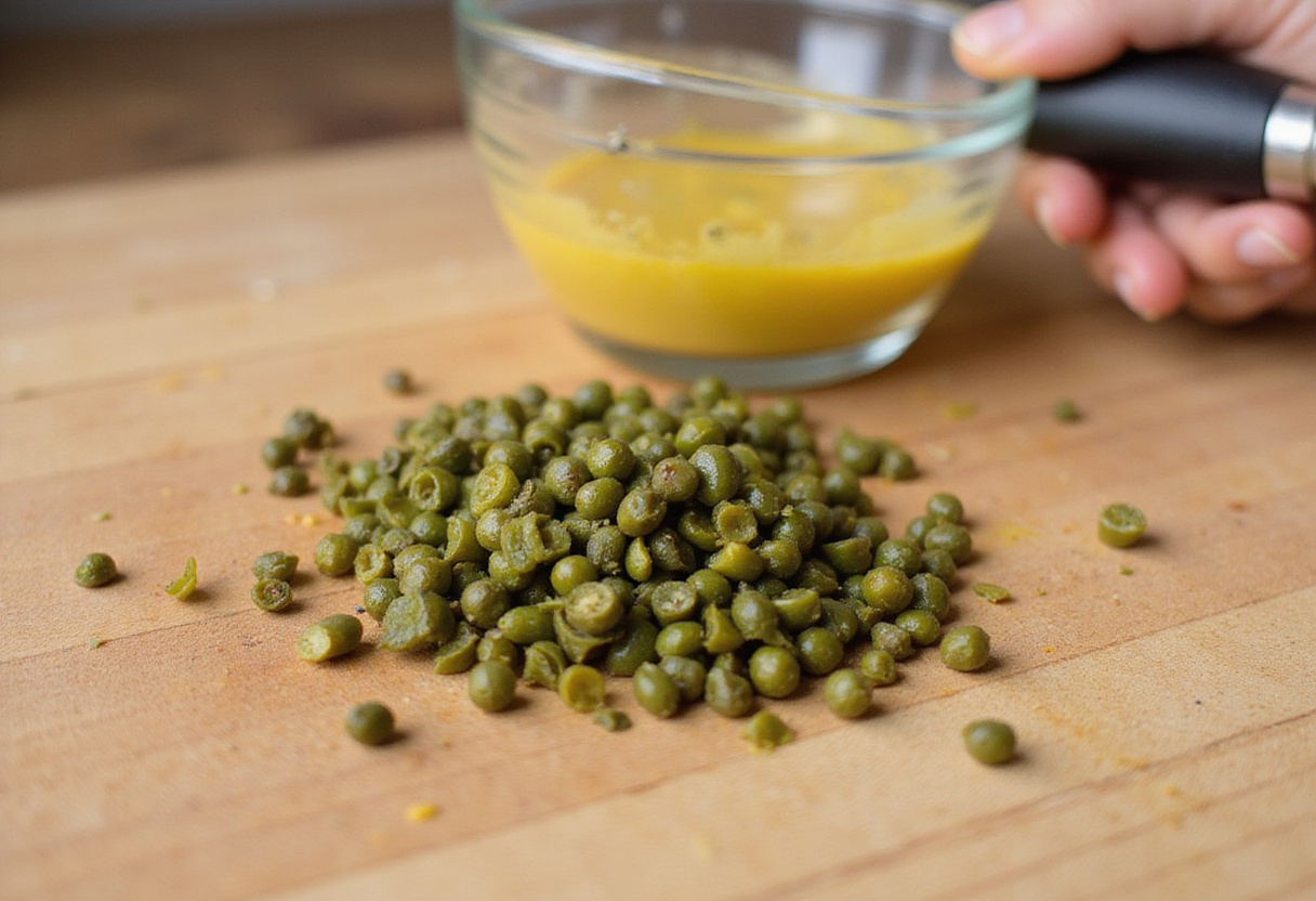 Chopping capers and cornichons to add to Fuet Tartar ingredients.