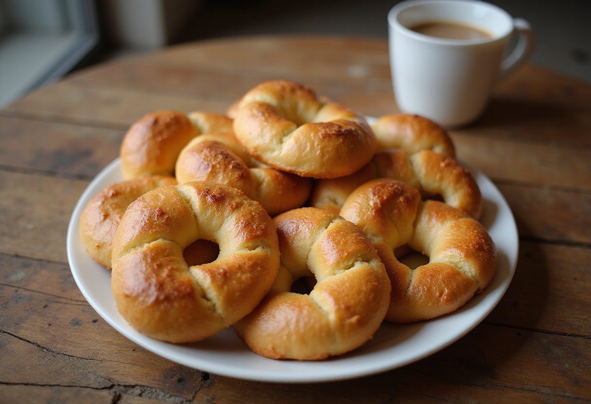 Freshly baked Pan De Bono served on a table with coffee, perfect for enjoying the authentic Colombian flavor.
