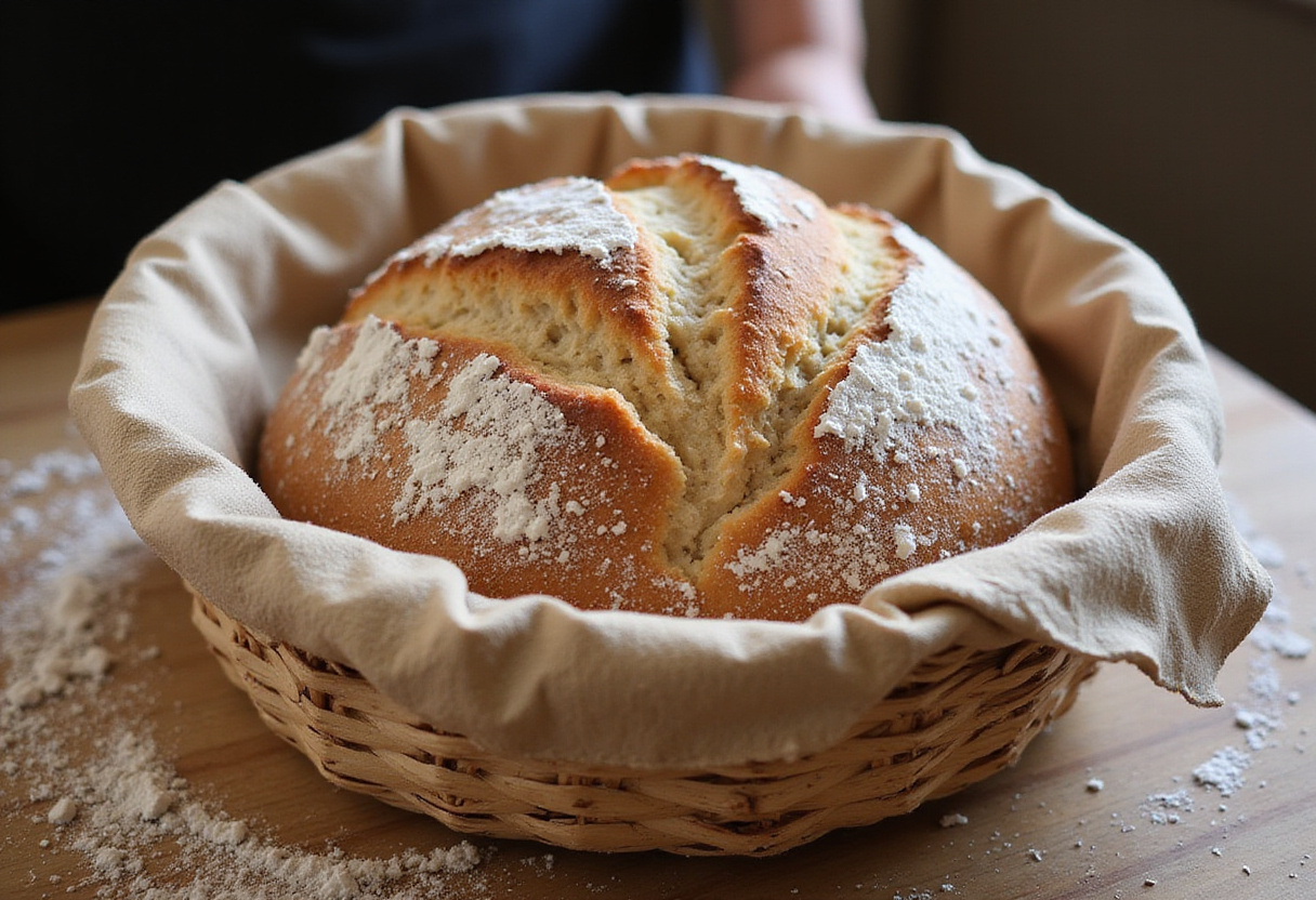 Masa de Pan de Centeno en un banneton lista para hornear.