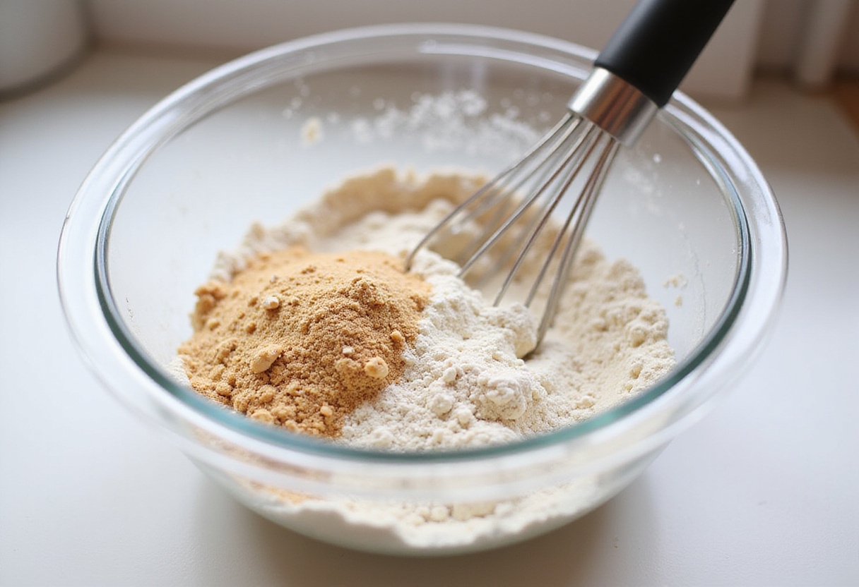 Mezcla de harina de almendras y psyllium husk en un bol para la preparación del Pan Keto perfecto.