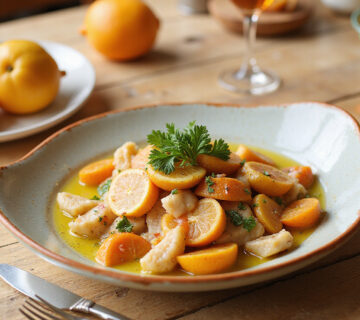 Delicious Ensalada de Naranja y Bacalao with parsley garnish, ready to enjoy.