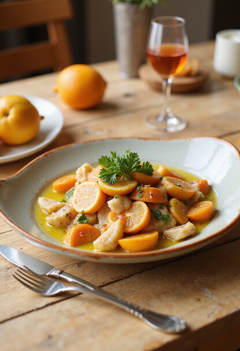 Delicious Ensalada de Naranja y Bacalao with parsley garnish, ready to enjoy.
