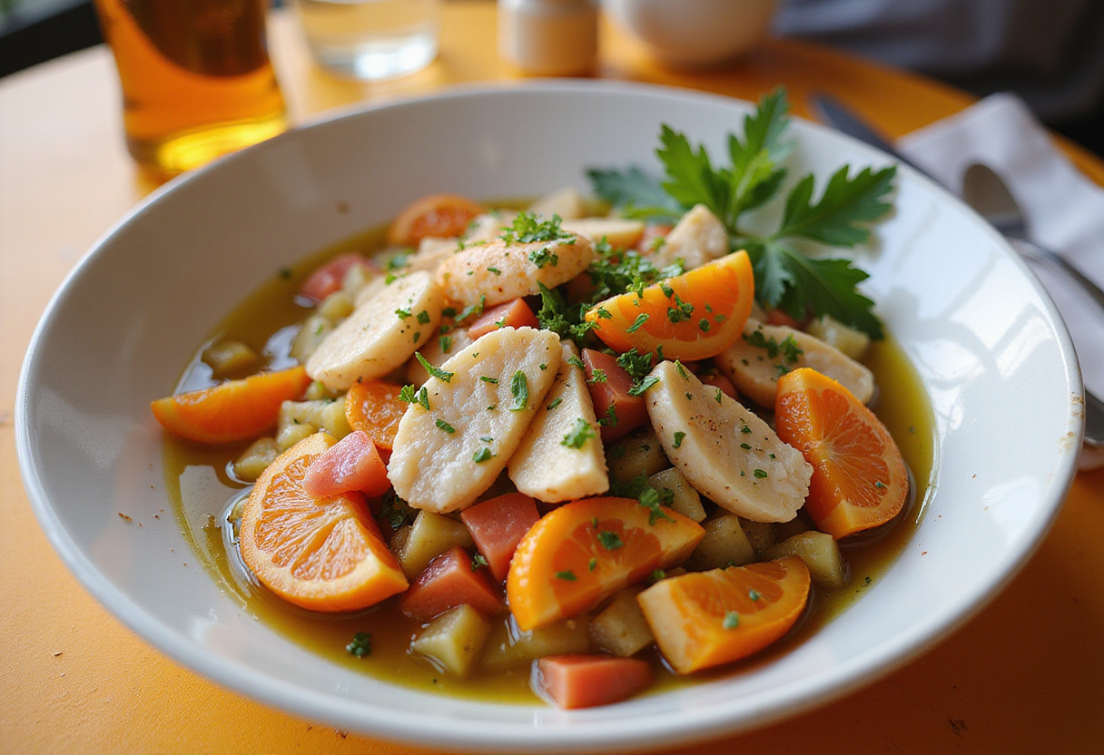 Deliciosa Ensalada de Naranja y Bacalao adornada con perejil, lista para disfrutar.