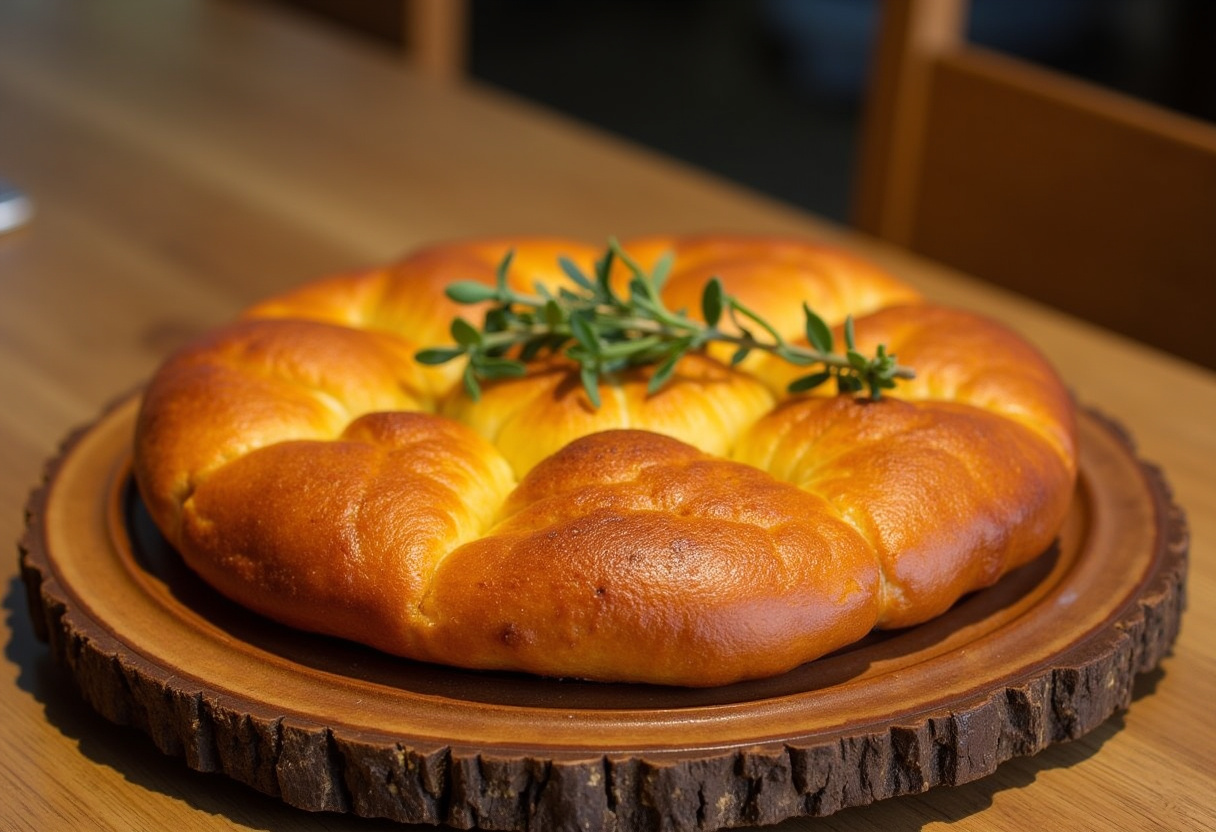 Flaó ibicenco horneado con queso y hierbabuena, listo para servir.