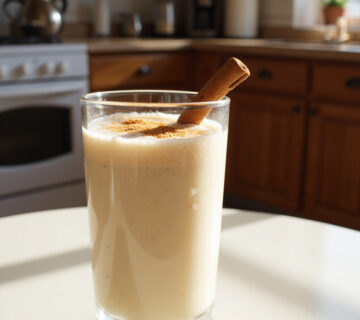 Refreshing glass of Horchata de Chufa, a traditional Spanish drink, garnished with cinnamon.