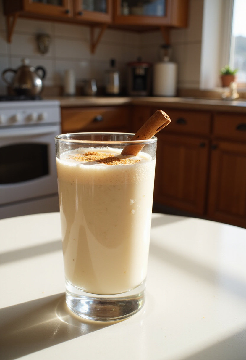 Refreshing glass of Horchata de Chufa, a traditional Spanish drink, garnished with cinnamon.