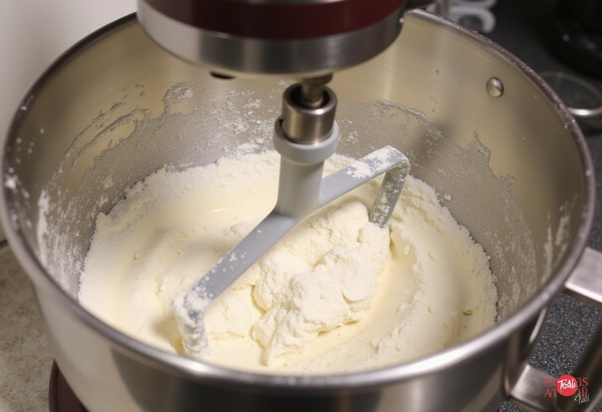 Mixing ingredients for pan de centeno in a stand mixer.