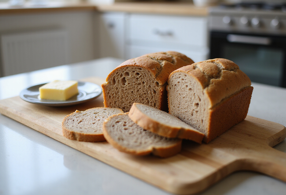 Slices of the ultimate buckwheat bread served with butter, perfect for a healthy breakfast.