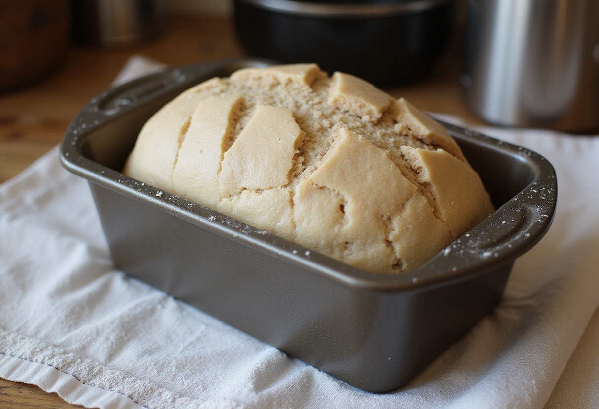 Buckwheat bread dough in a loaf pan ready for baking, the ultimate buckwheat bread.