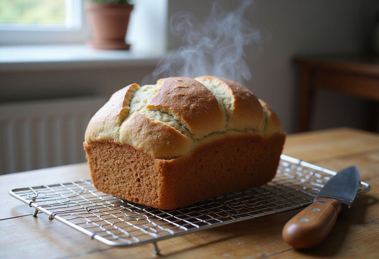 Cooling the ultimate golden-brown buckwheat bread on a wire rack.