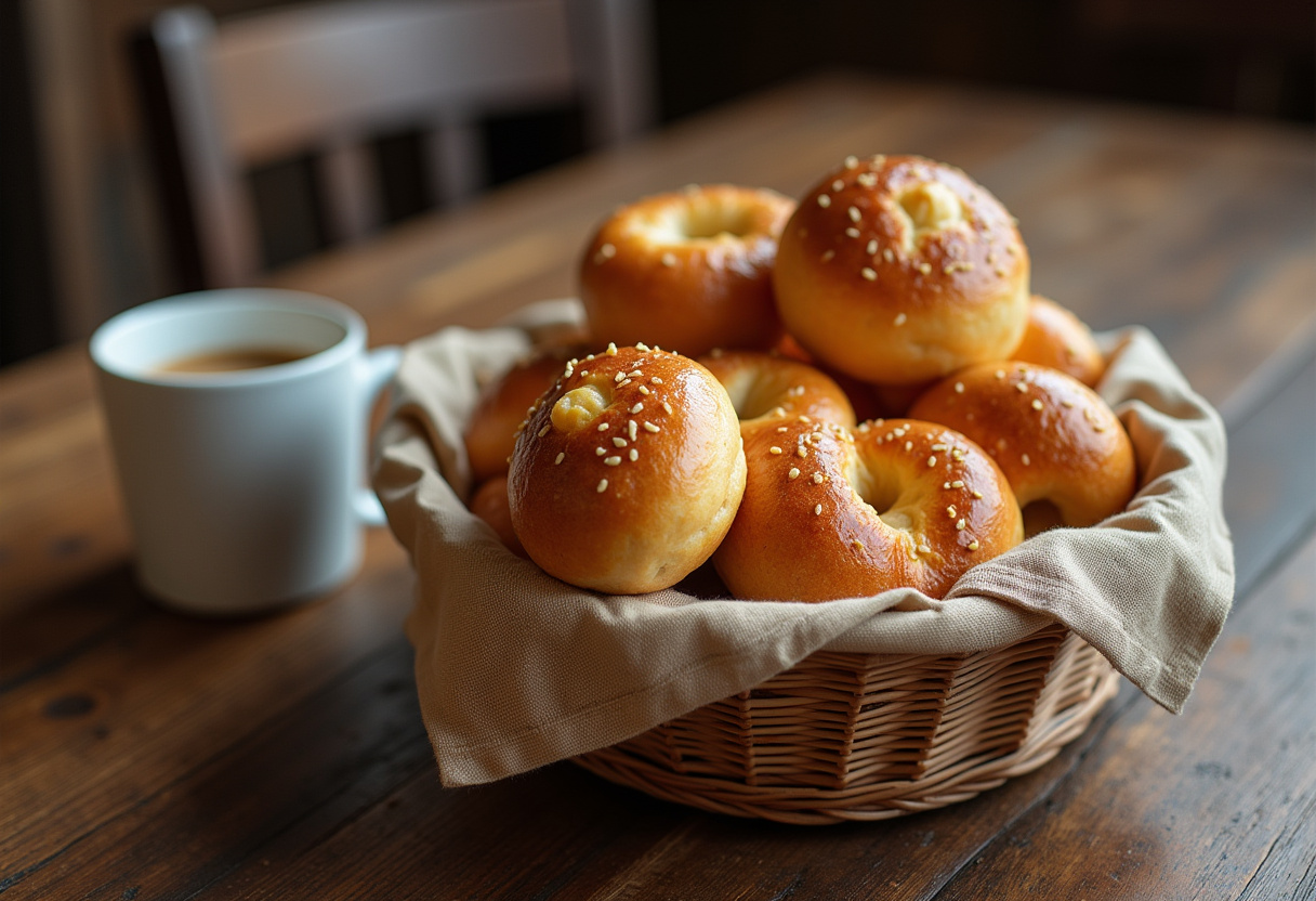 Pan de Bono recién horneado servido con café colombiano, una delicia tradicional.