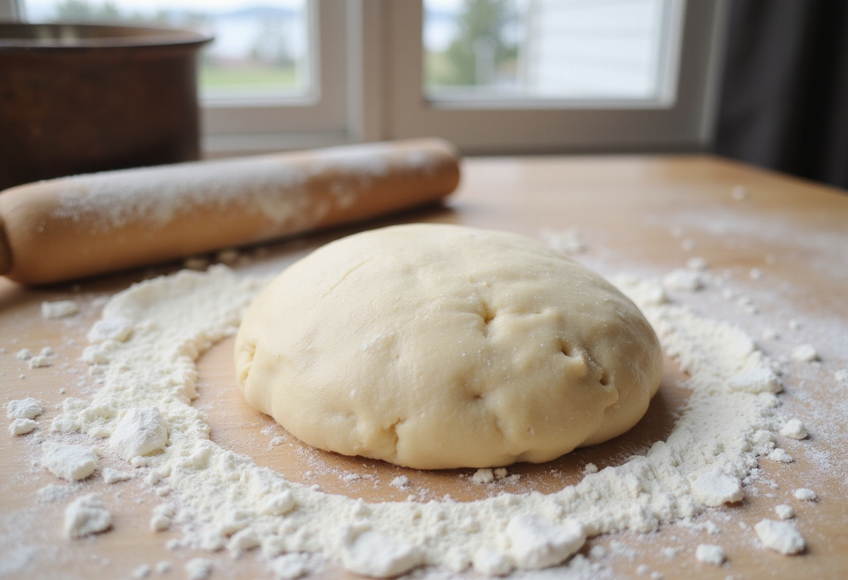 Kneading Pan De Bono dough on a floured surface.