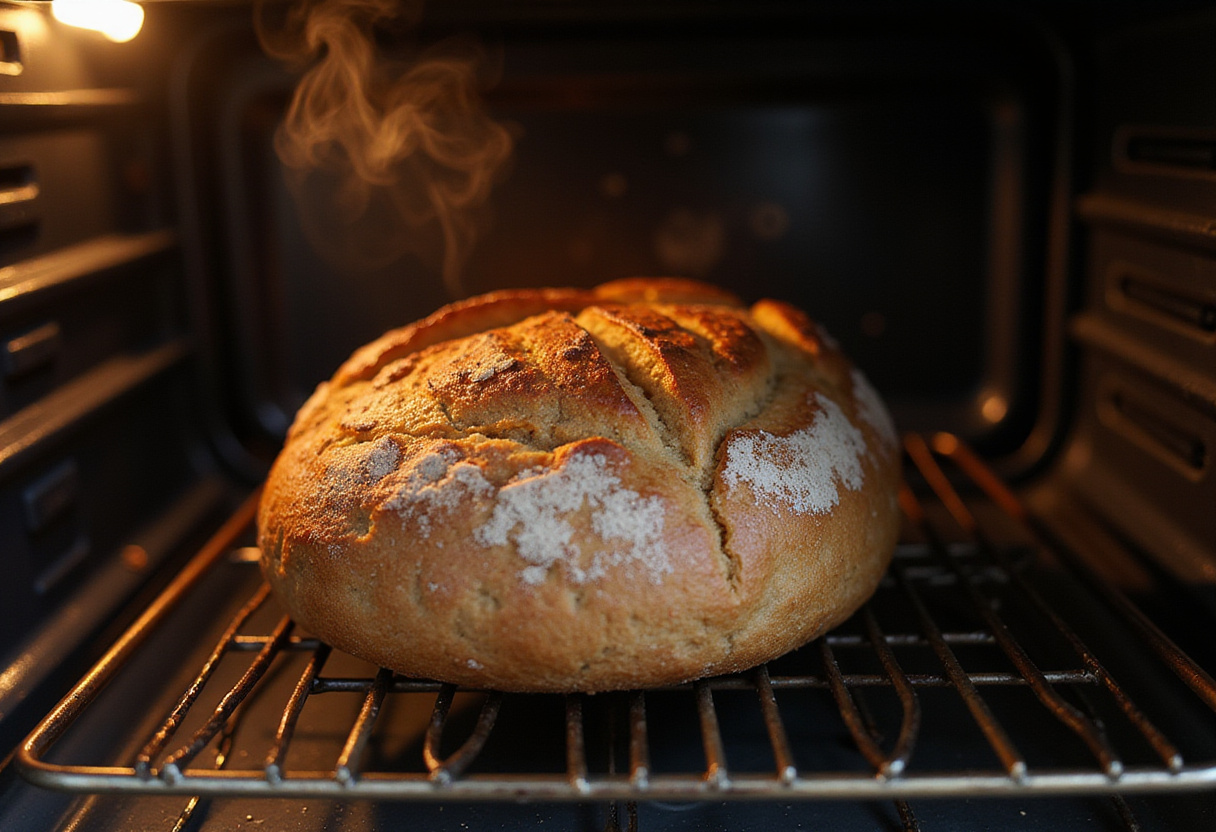 Pan de centeno horneándose en el horno para la receta de Pan De Centeno.