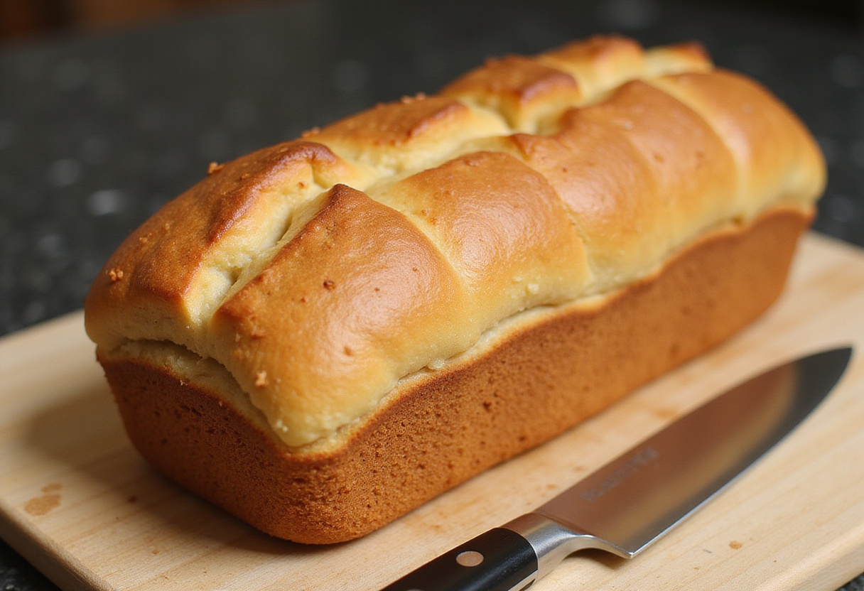 Delicioso Pan De Espelta (Pan de Espelta) recién horneado, listo para ser cortado y servido.