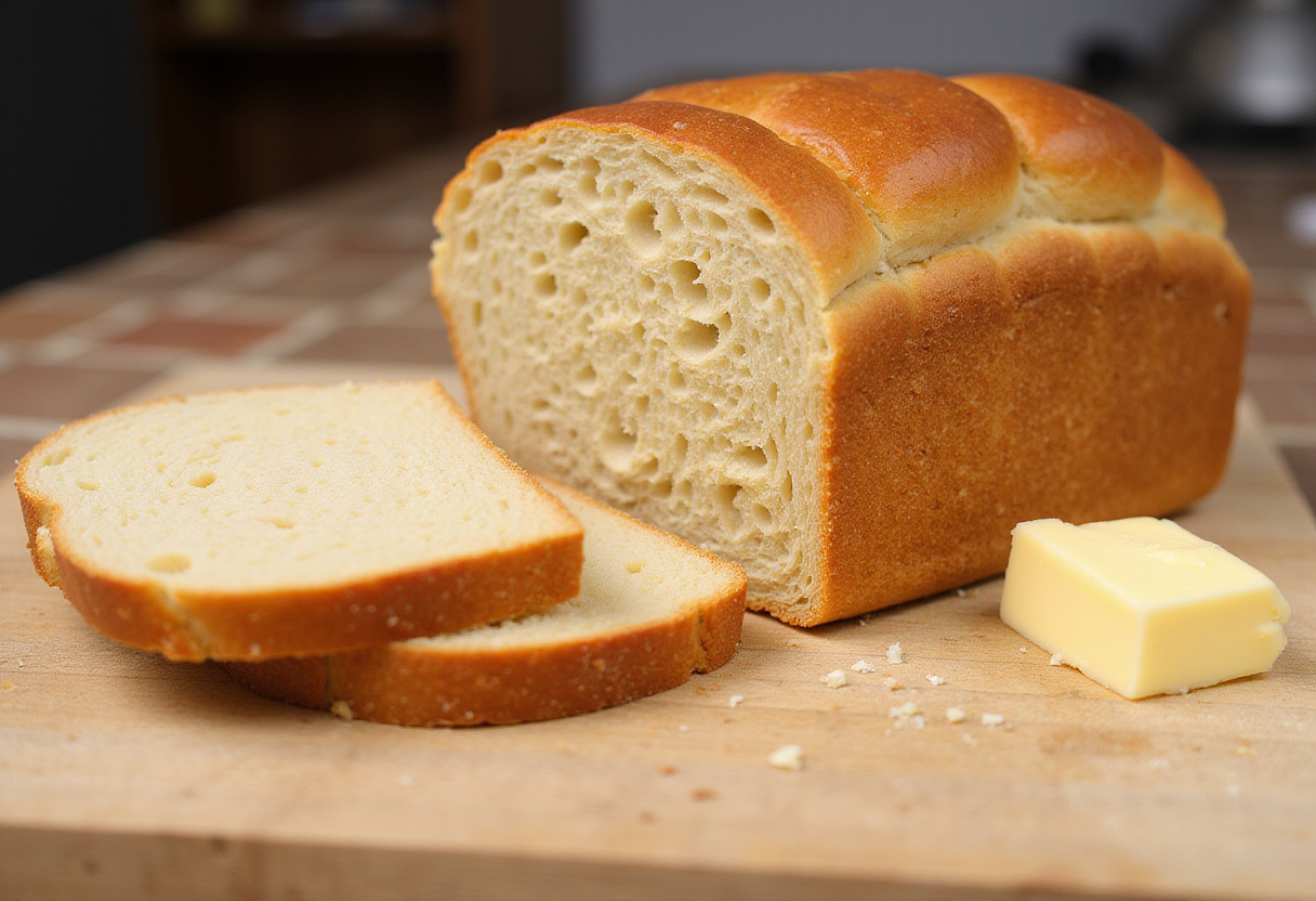 Slices of homemade Pan De Trigo Sarraceno (buckwheat bread) ready to eat.