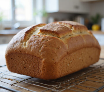 Finished loaf of Pan Integral cooling on a rack.