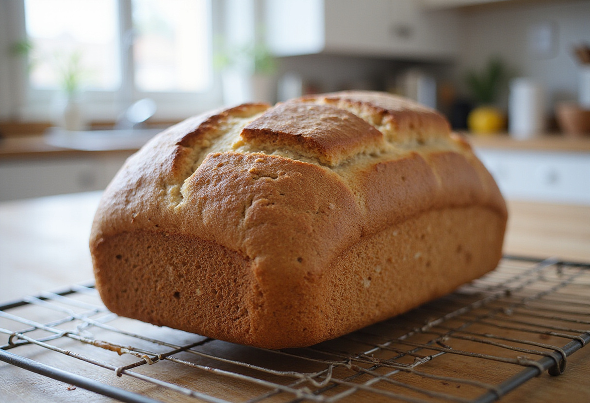 Finished loaf of Pan Integral cooling on a rack.