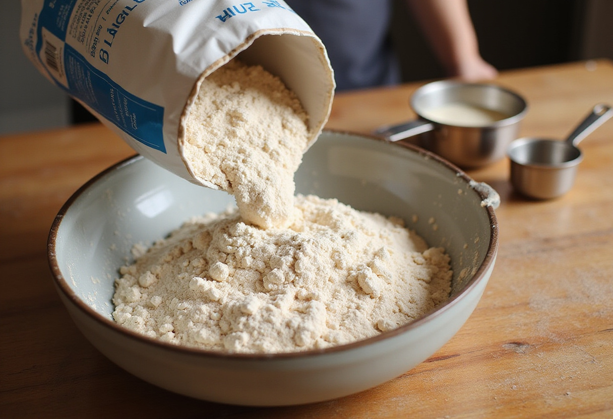 Whole wheat flour being prepared for Pan Integral recipe.