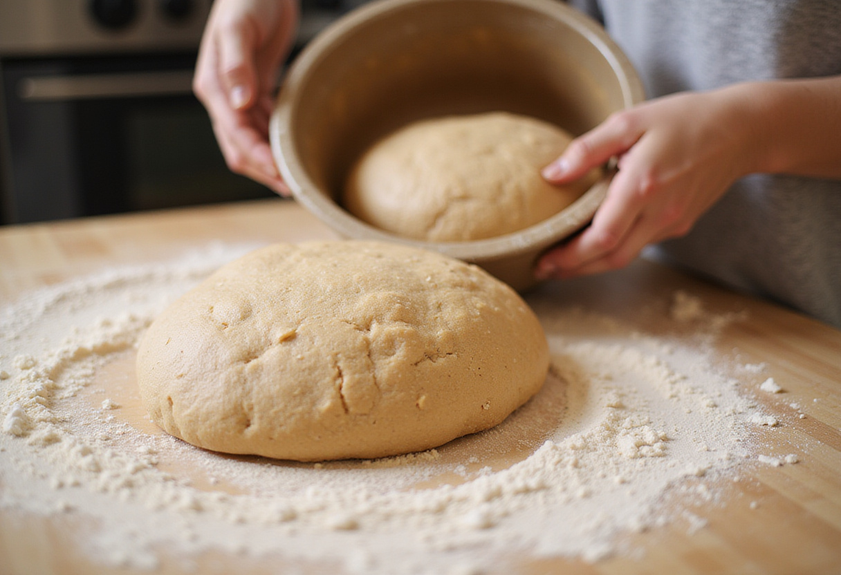 Shaping whole wheat dough for Pan Integral loaf.