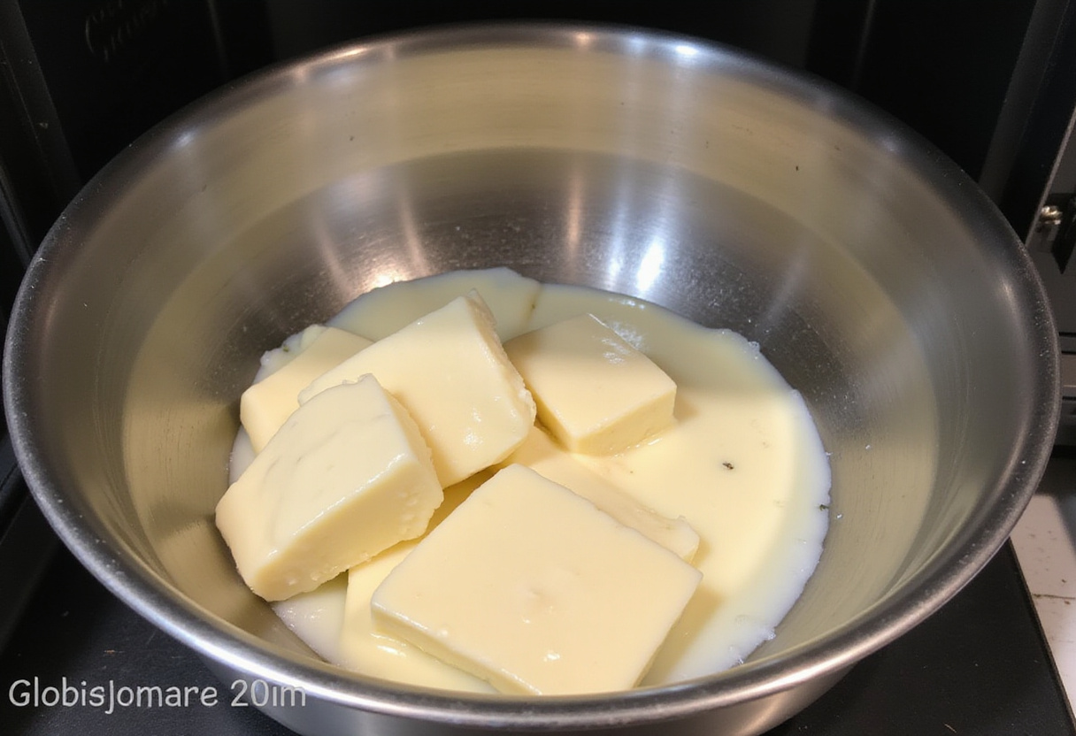Derritiendo mozzarella y queso crema para la receta de Pan Keto.