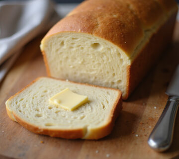 Freshly baked keto bread slices with butter, showcasing Pan Keto recipe.
