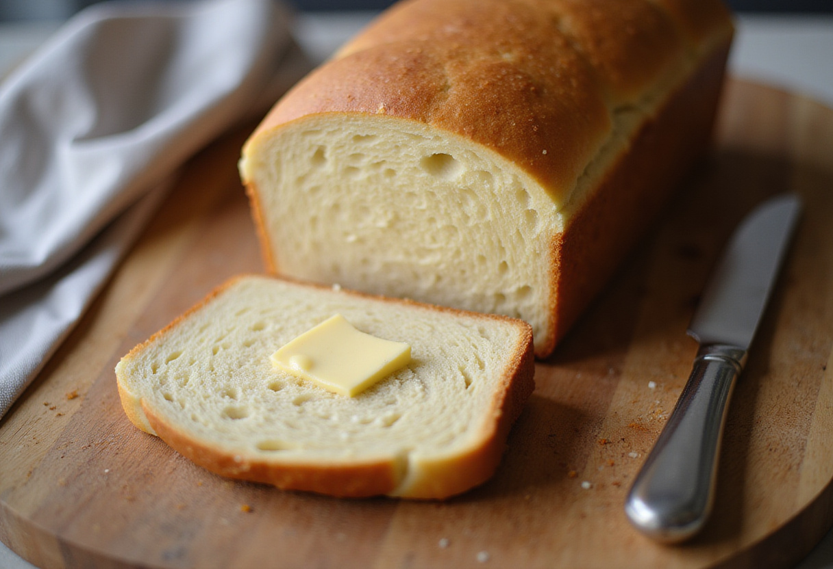 Freshly baked keto bread slices with butter, showcasing Pan Keto recipe.