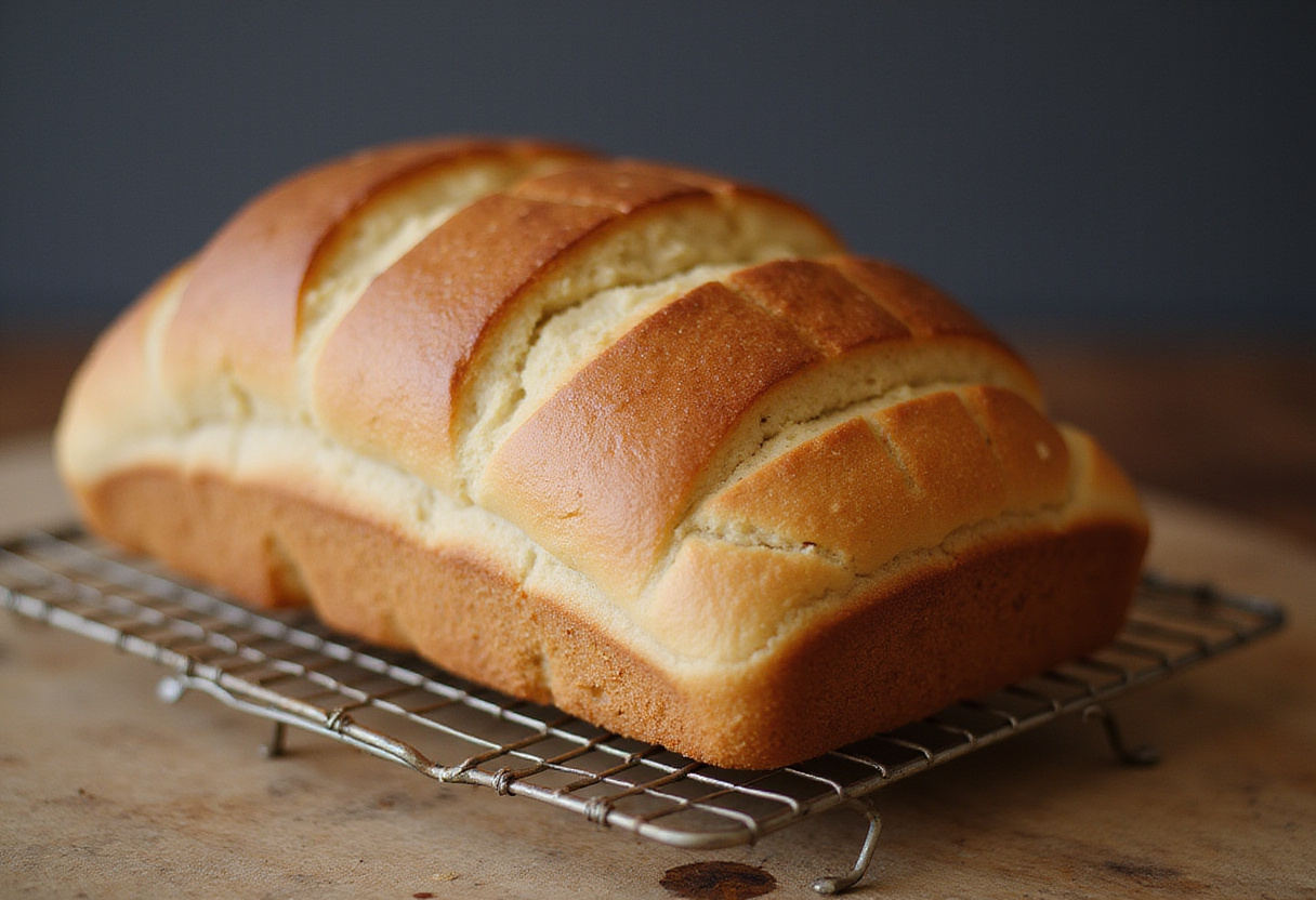 Delicioso Pan Sin Gluten casero, perfecto para dietas sin gluten, enfriándose en una rejilla.