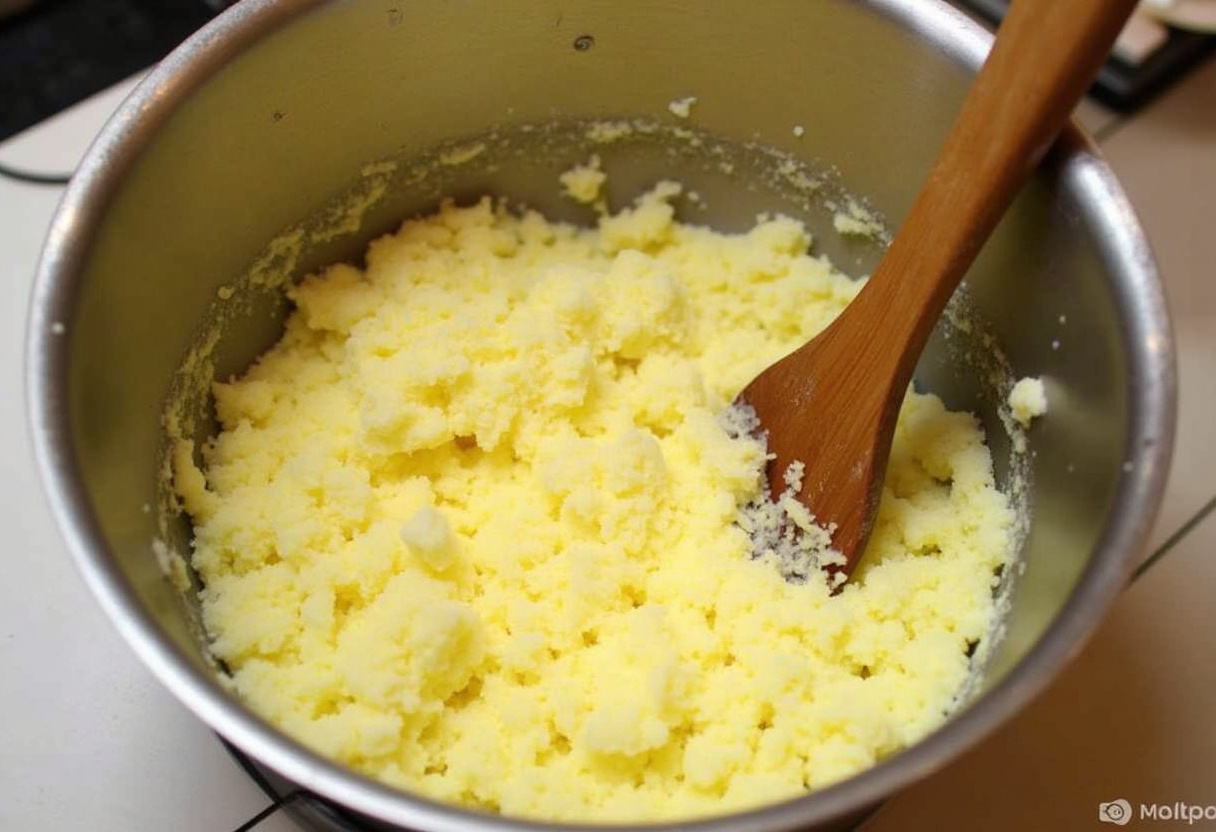 Mezcla de ajo picado y mantequilla para untar en el pan de ajo casero.