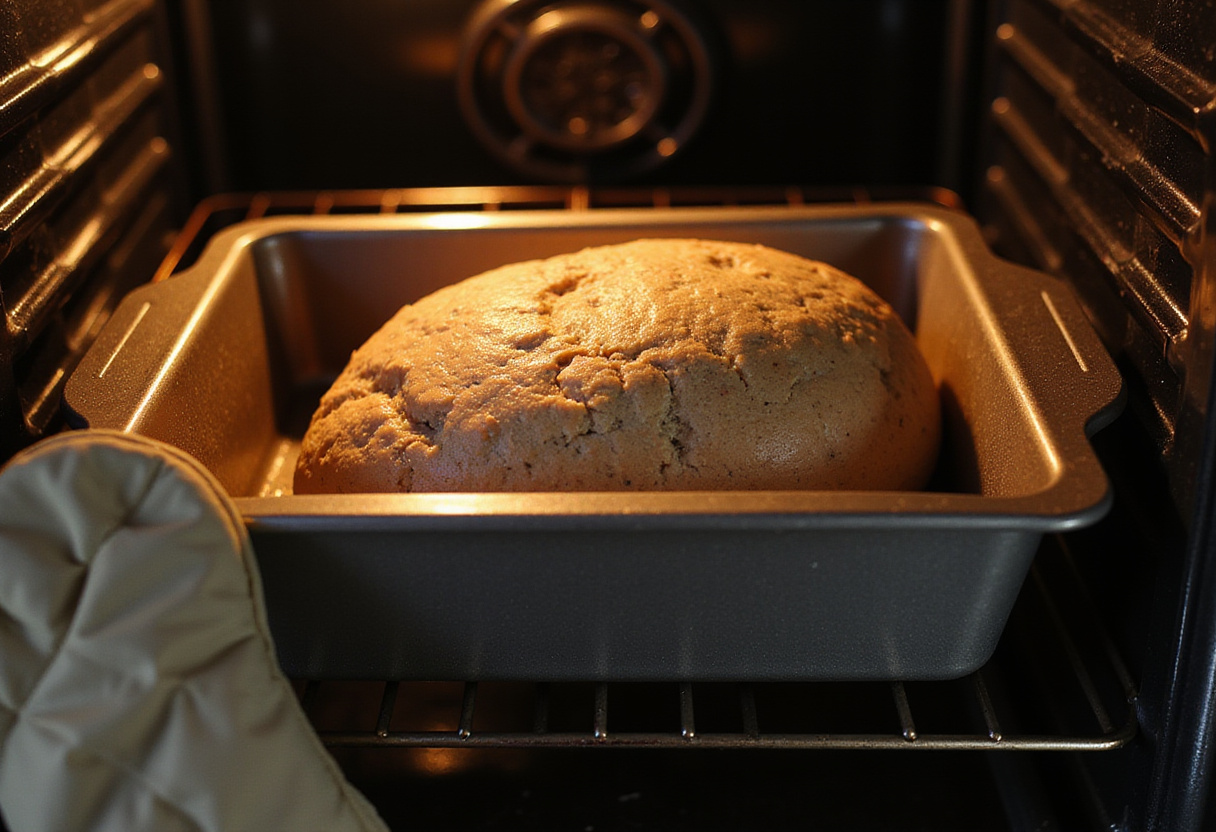 Molde de Pan De Trigo Sarraceno listo para hornear en el horno.