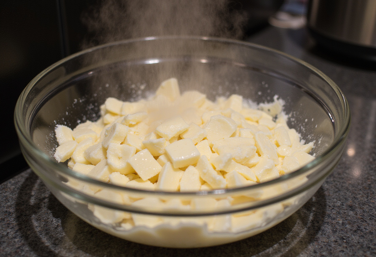 Melted mozzarella cheese ready to be added to keto bread dough.