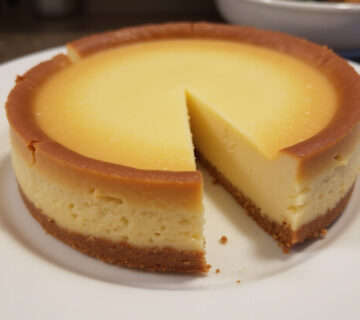 Finished Thermomix cheesecake on a plate, ready to enjoy.