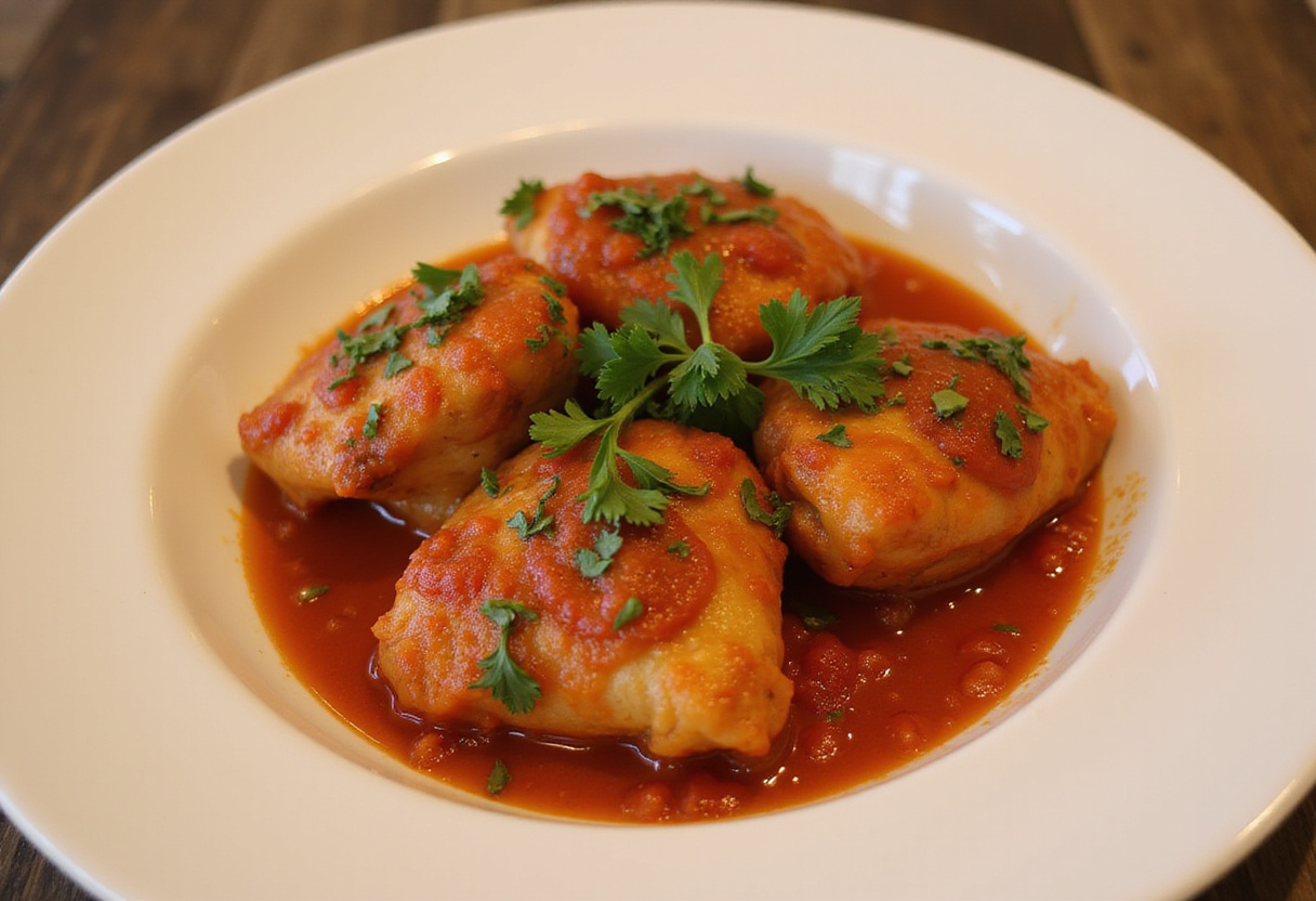 Deliciosos muslos de pollo en salsa de tomate, la receta fácil y deliciosa de la abuela.