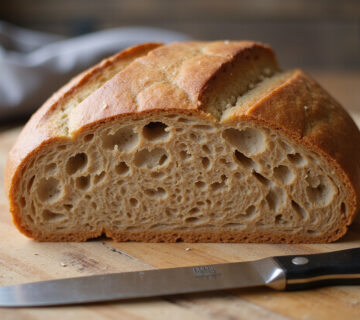 Delicious and easy rye bread loaf, recién horneado, pan de centeno.