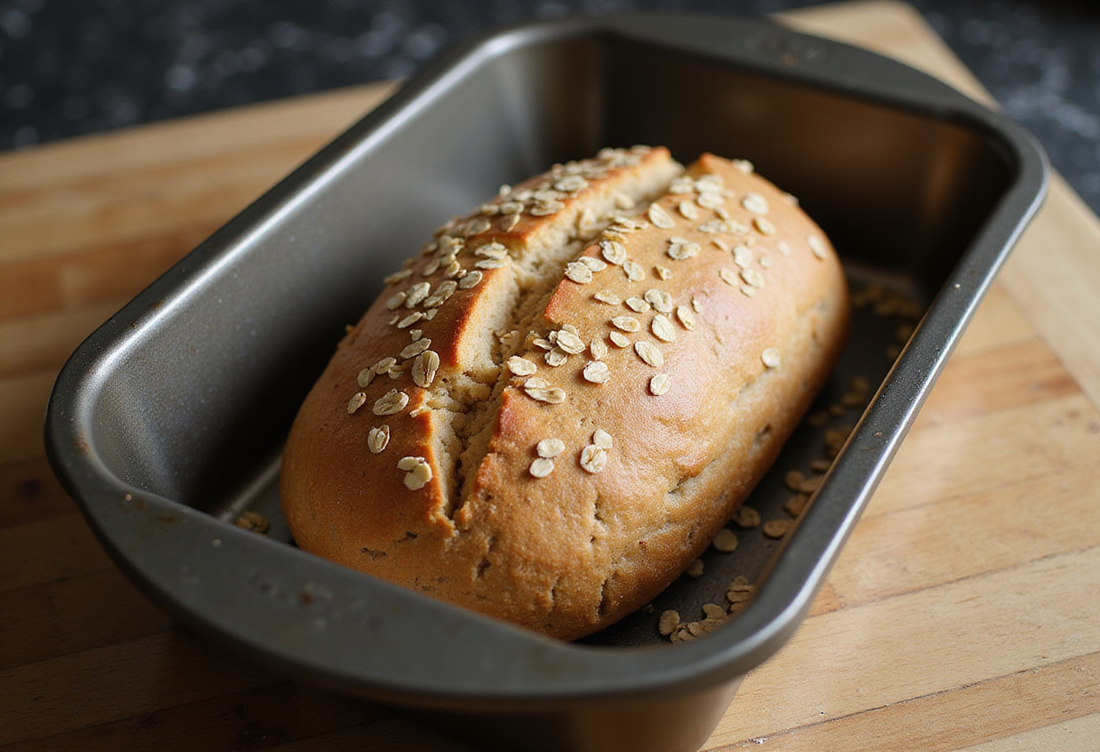 Whole wheat bread loaf ready for baking.