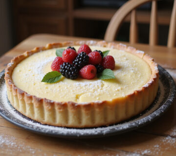 Delicious Tarta De Queso Thermomix garnished with berries.