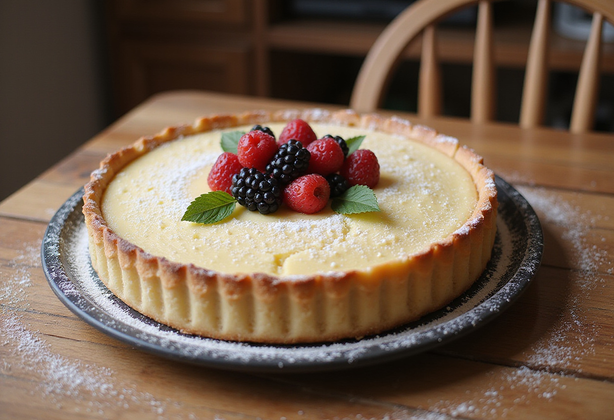 Delicious Tarta De Queso Thermomix garnished with berries.