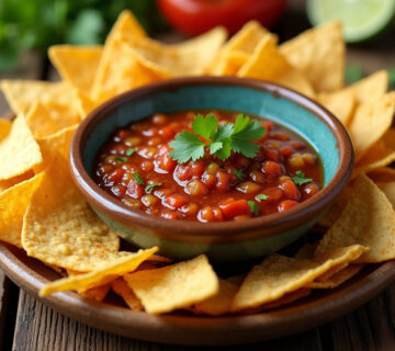 Deliciosa salsa dip casera con totopos, perfecta para compartir.