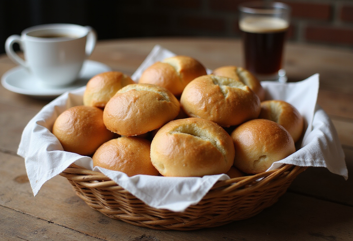 Freshly baked Pan De Bono in a basket, ready to eat.